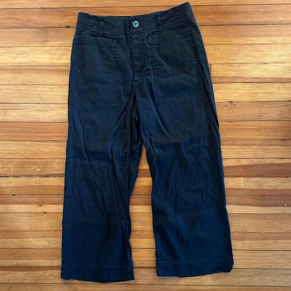 Maeve by Anthropologie Colette Linen Blend Cropped Wide-Leg Pants in Black Size - Picture 2 of 6
